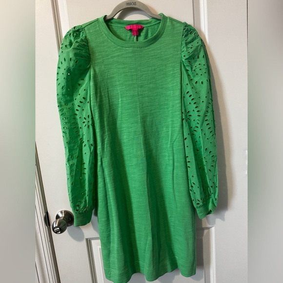 NWT Lilly Pulitzer Jason'a Dress Cabana Green Long Sleeve with Eyelet Details XS NWT Lilly Pulitzer Jason'a Dress Cabana Green Long Sleeve with Eyelet Details XS